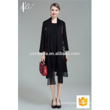 Ladies Black Long Sleeve New Design Chiffon Robe Casual Corée 2017